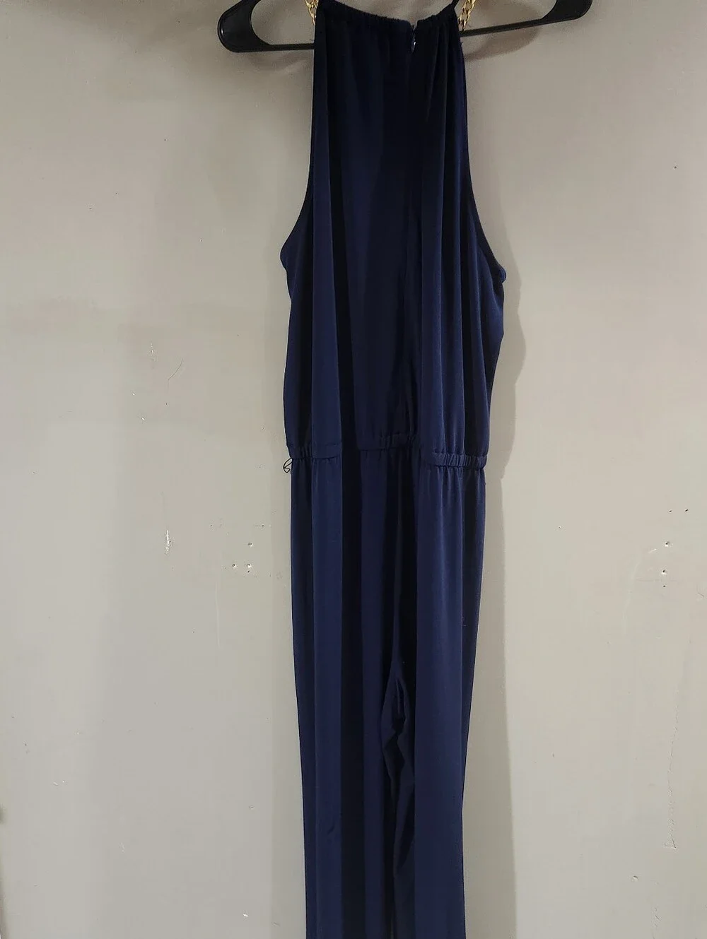 Michael Kors navy blue gold chain pant jumpsuit maxi sz L